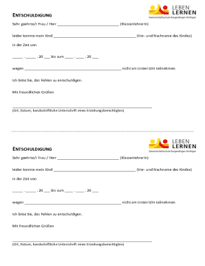 German School Absence Excuse Note