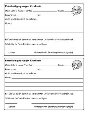 Entschuldigung wegen Krankheit