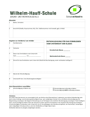 German Student Absence Excuse Form