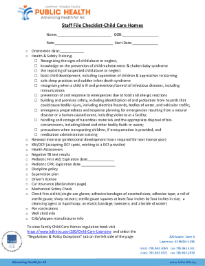 Child Care Homes Staff File Checklist