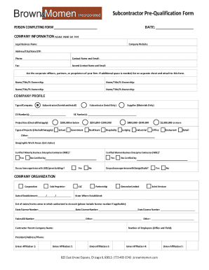 Subcontractor Pre-Qualification Form