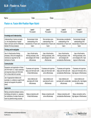 Fission vs. Fusion Mini-Position Paper Rubric