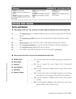 Chapter 10 The Union in Peril Worksheet