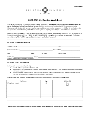 2024-2025 Verification Worksheet