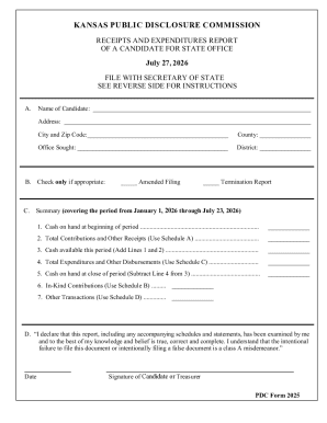 Kansas Candidate Receipts and Expenditures Report