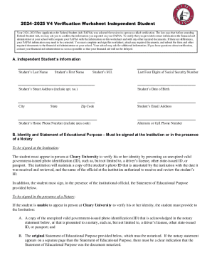2024–2025 Independent Student Verification Worksheet