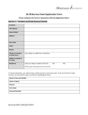 16-19 Bursary Fund Application Form