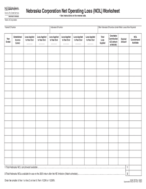 Nebraska Corporation Net Operating Loss Worksheet
