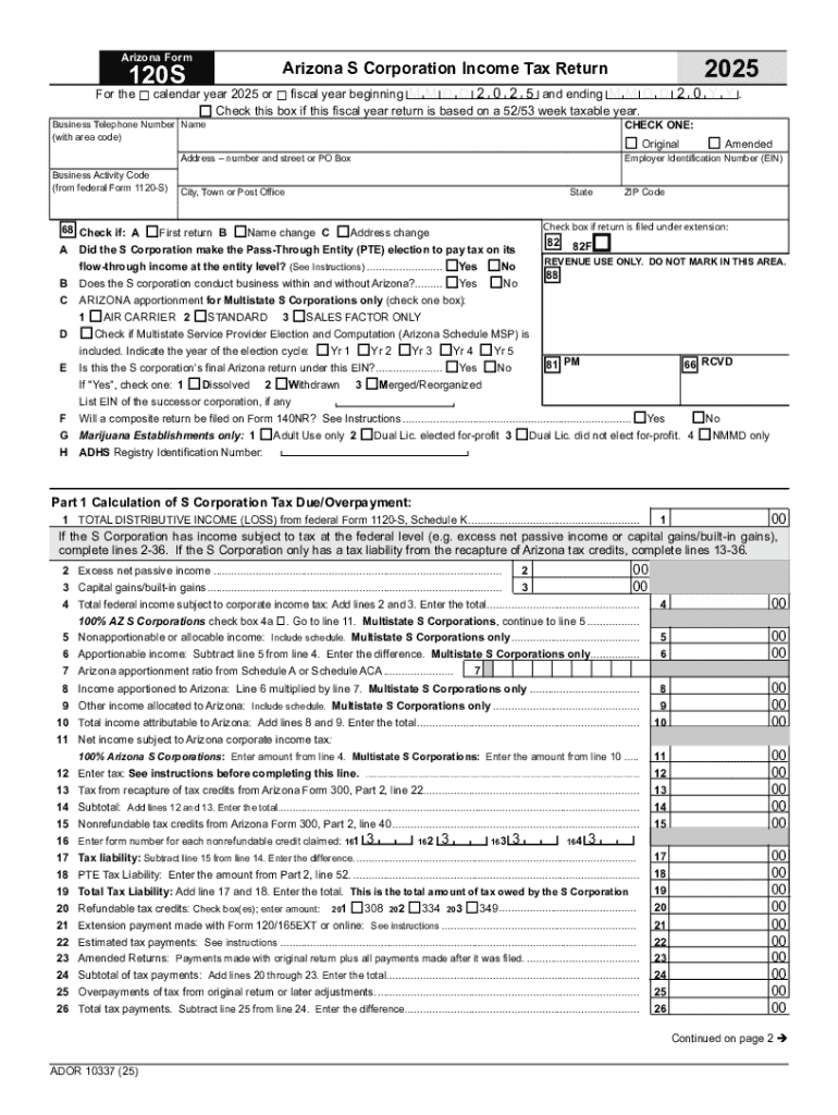 Arizona Form 120S - FTP Directory Listing Preview on Page 1
