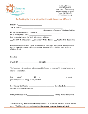 Florida Re-Roofing Hurricane Mitigation Retrofit Inspection Affidavit