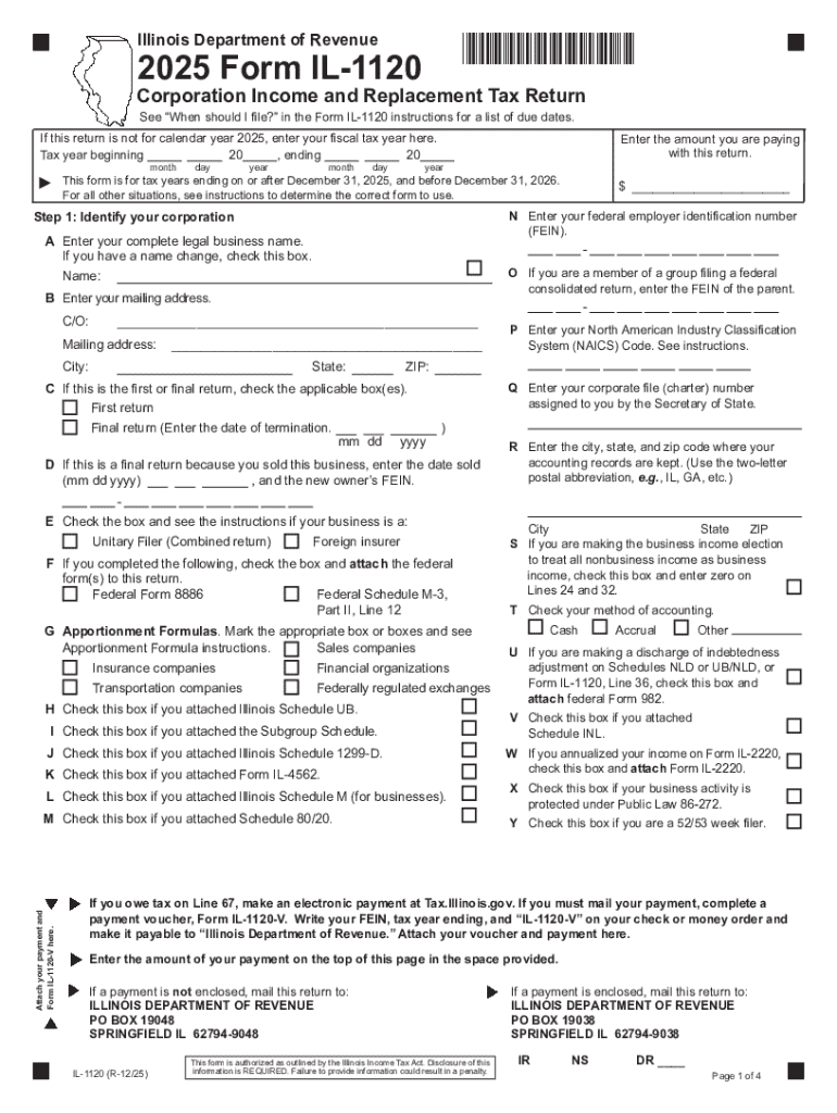 2025 Form IL-1120Illinois Department of Revenue Preview on Page 1