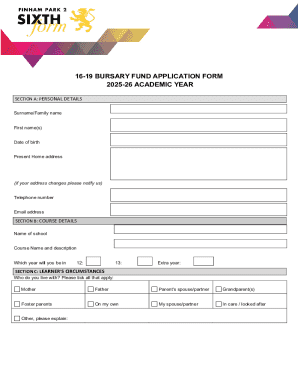 16-19 Bursary Fund Application Form