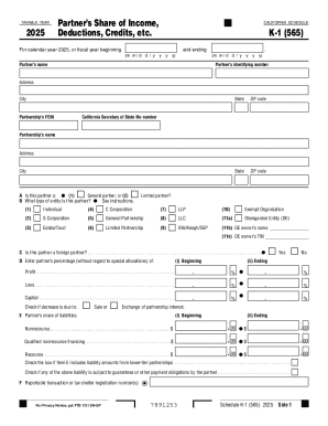 California Schedule K-1 (565) 2025
