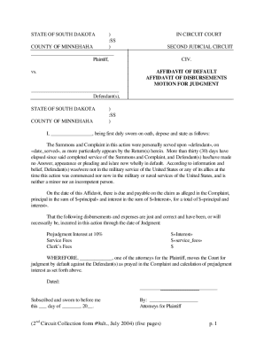South Dakota Default Judgment Form