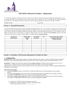2025-2026 Independent Verification Worksheet - Converse University