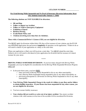 Driving While Suspended and No Proof of Insurance Diversion Application