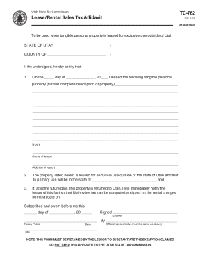 Utah Lease Exemption Affidavit