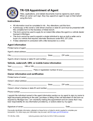 Michigan TR-128 Appointment of Agent