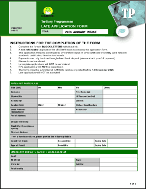 NAMCOL Late Application Form