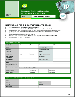 NAMCOL Late Application Form