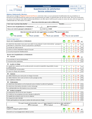 Hôpital Privé du Val d’Yerres Ambulatory Satisfaction Form
