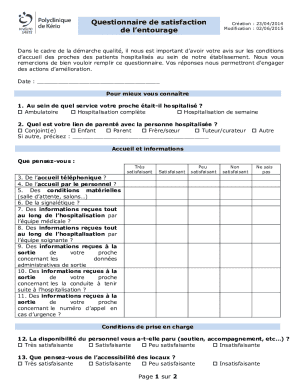 Questionnaire de satisfaction de l’entourage