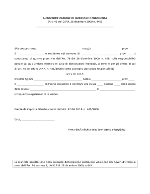 Italian Student Attendance Declaration Form