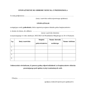 Child Pickup Authorization Form