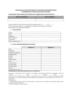 Preschool Continuation Declaration Form
