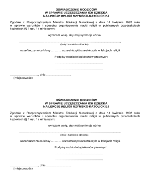 Parental Consent for Catholic Religion Classes