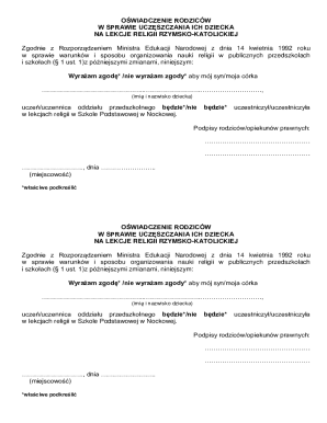 Parental Consent for Catholic Religion Classes