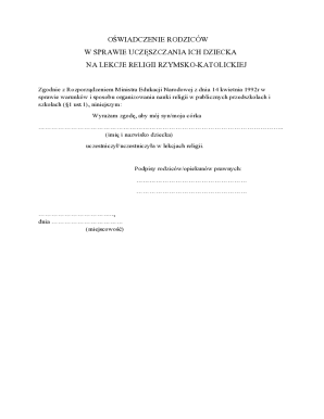 Parental Consent for Catholic Religion Classes