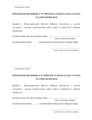 Parent Statement for Child's Religious Education