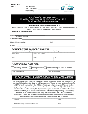 City of Neosho ACH Payment Authorization