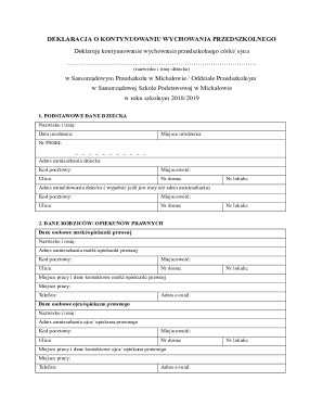 Preschool Continuation Declaration Form
