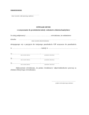 Oświadczenie o uczęszczaniu do przedszkola/szkoły rodzeństwa dziecka