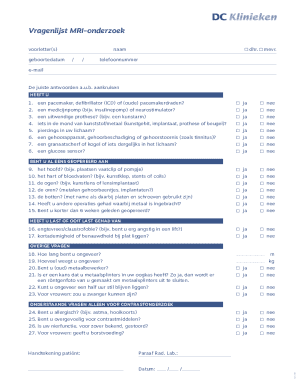MRI-onderzoek Vragenlijst