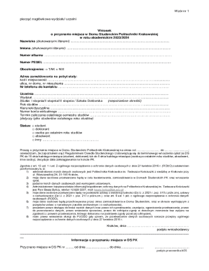 Polish Student Dormitory Application Form