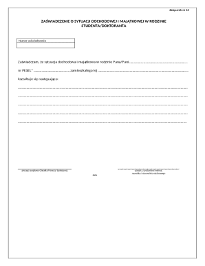 Student Income and Asset Certificate