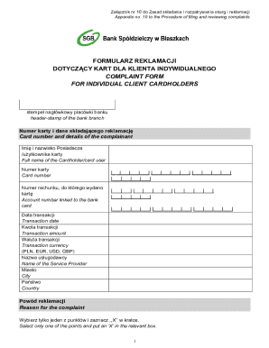 Complaint Form for Individual Client Cardholders
