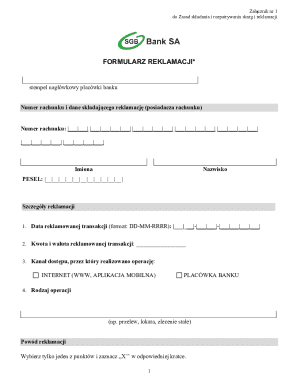 Bank Complaint Form