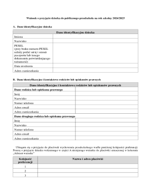 Poland Public Preschool Admission Application