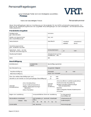 German Employee Personnel Form