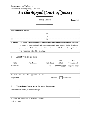 Statement of Means Form C4