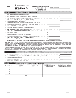 2026 Pennsylvania Estimated Tax Worksheet