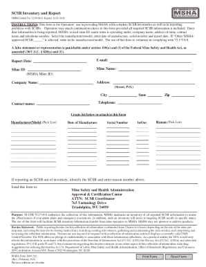 MSHA SCSR Inventory and Report Form