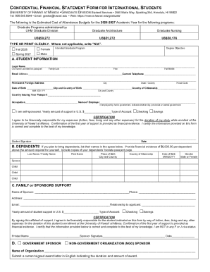 Confidential Financial Statement Form for International Students