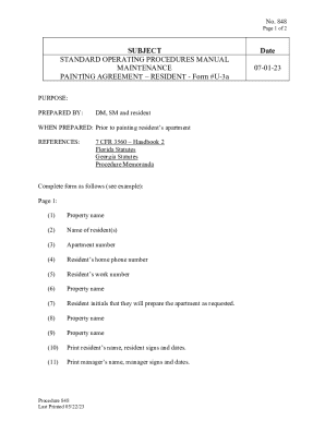 Painting Agreement Resident Form U-3a