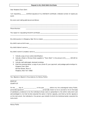 Request for Child’s Birth Certificate