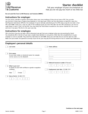 UK Starter Checklist Form